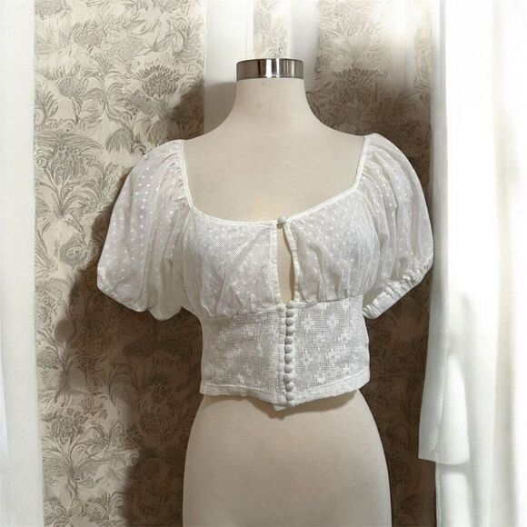 Free People White Peasant Blouse Top Sweetheart Mesh XS Flowy - Picture 1 of 6